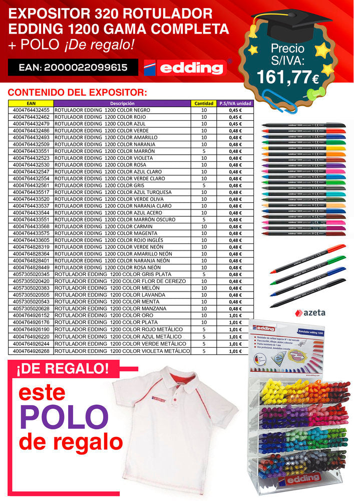 Expositor 320 Rotulador Edding 1200 Gama Completa + Polo Imagen principal del producto