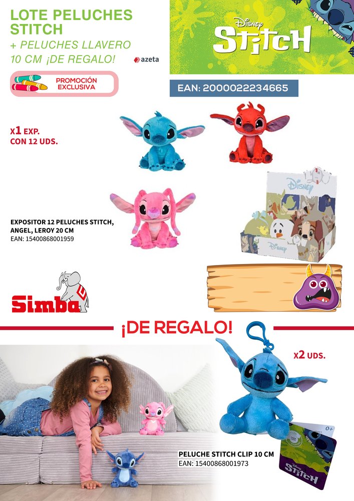 LOTE 12 PELUCHES STITCH ANGEL LEROY 20 CM + LLAVEROS GRATIS | PELUCHES DISNEY | 1 UNIDAD | 2000022234665