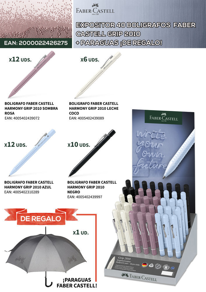Expositor 40 Bolígrafos Faber Castell Grip 2010 + Paraguas