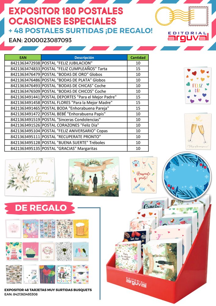 Expositor 180 Postal Ocasiones Especiales + 48 Postales ARGUVAL Todo Año