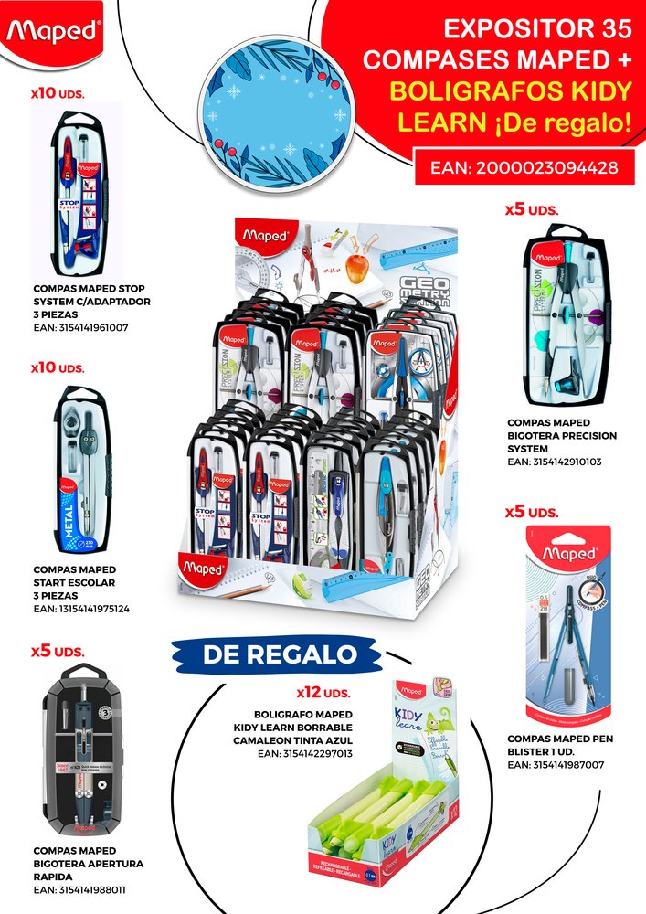 Expositor 35 Compases Maped y Bolígrafo Kidy Learn
