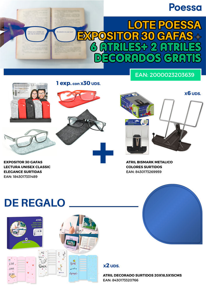 Lote Poessa Expositor 30 Gafas +6 Atriles+2 Atriles Gratis Marca Poessa