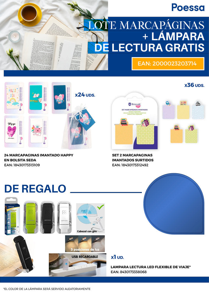 Lote Poessa Marcapáginas y lámpara de lectura gratis Marca Poessa