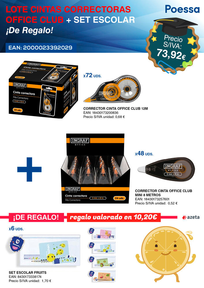 Lote Cintas Correctoras Office Club y Set Escolar Gratis INGRAF