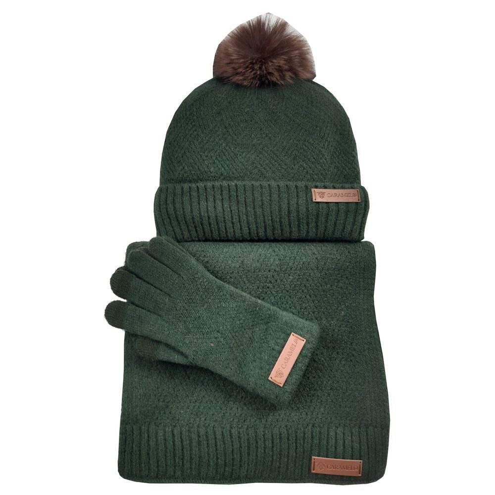 CONJUNTO BUFANDA GORRO Y GUANTES MUJER CARAMELO VERDE | CARAMELO TRAVEL FANTASY | 1 UNIDAD | 2402230000856