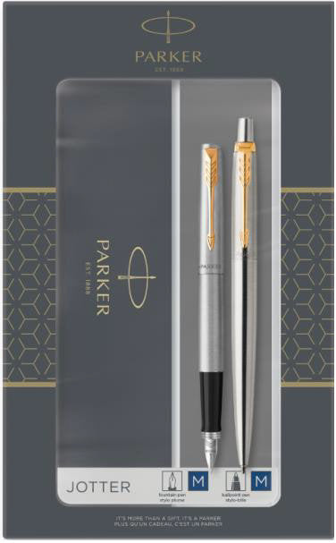 Juego de Bolígrafo y Pluma Parker Jotter Acero Gt
