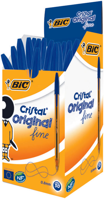 BOLIGRAFO BIC CRISTAL FINE AZUL NARANJA TRANSPARENTE | 50 UNIDADES | (BIC)
