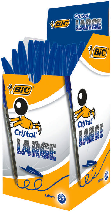 ✅ BOLIGRAFO BIC CRISTAL LARGE 1.6 AZUL - CAJA DE 50 UNIDADES