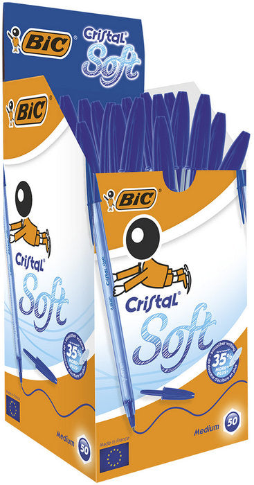 ✅ BOLIGRAFO BIC CRISTAL SOFT AZUL - CAJA DE 50 UNIDADES