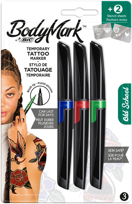 Blister 3 marcadores bodymark Old Sxhool + 2 plantillas para tatuajes Imagen principal del producto