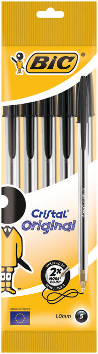 Bolígrafos Bic Cristal Medio Blister 5 unidades Negros Imagen principal del producto