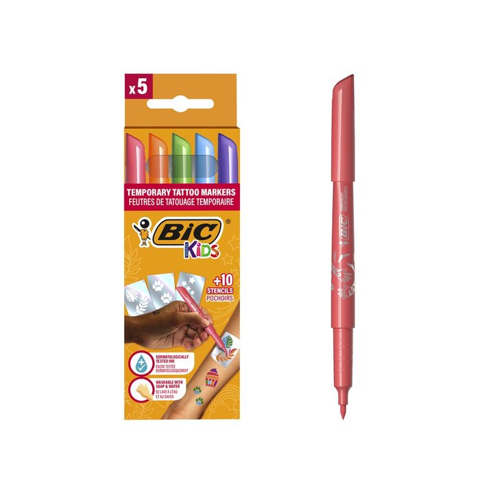 Rotulador Bic Kids Tattoo 5 Colores y 10 Plantillas