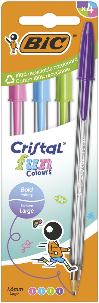 BLISTER 4 BOLIGRAFO BIC CRISTAL LARGE FUN COLORES SURTIDOS | 1 UNIDADES | (BIC)