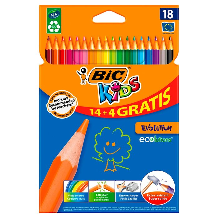 LAPIZ BIC KIDS EVOLUTION 18 COLORES SURTIDOS (14+4) | 1 UNIDADES | (BIC) Imagen principal del producto