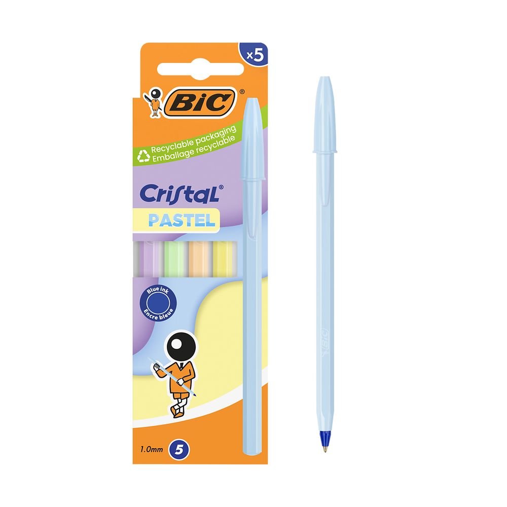 Blister de 5 bolígrafos Bic Cristal Pastel Colores Surtidos Marca Bic Imagen principal del producto