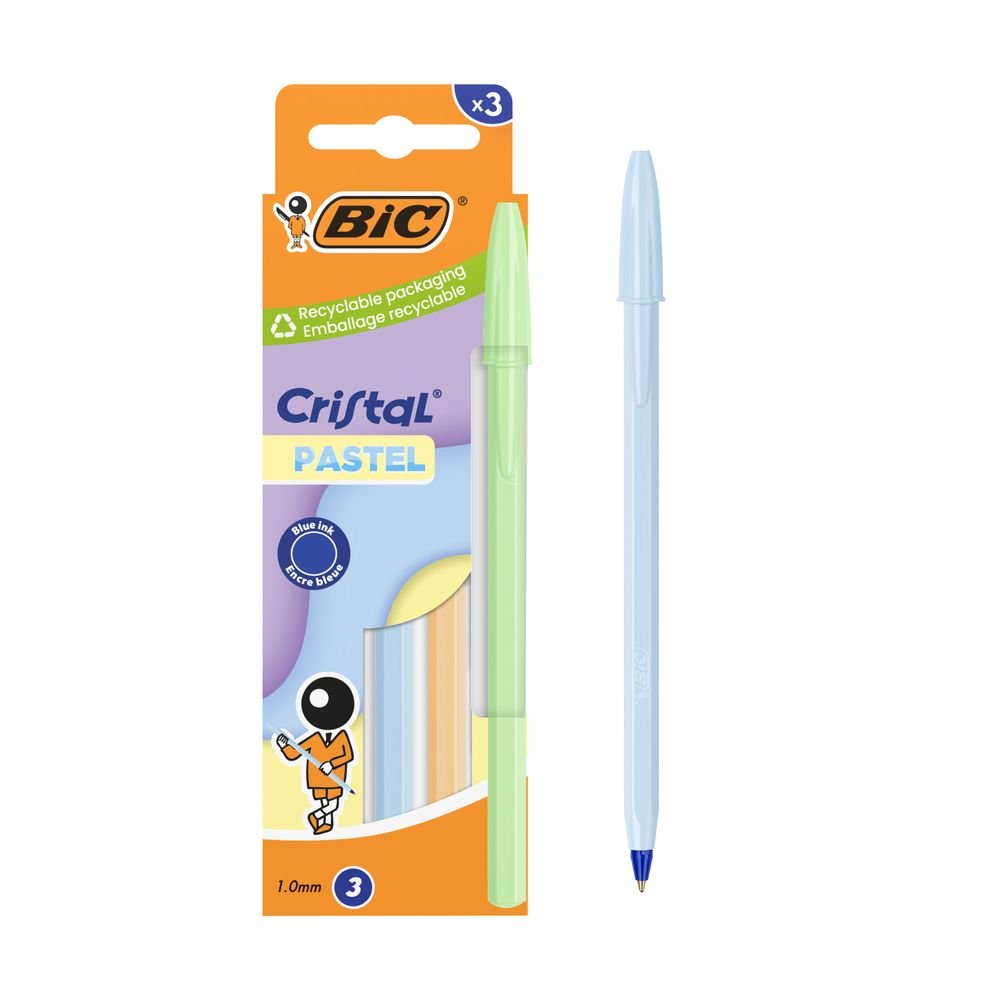 Blister 3 Bolígrafos Bic Cristal Pastel Colores Surtidos Marca Bic Imagen principal del producto