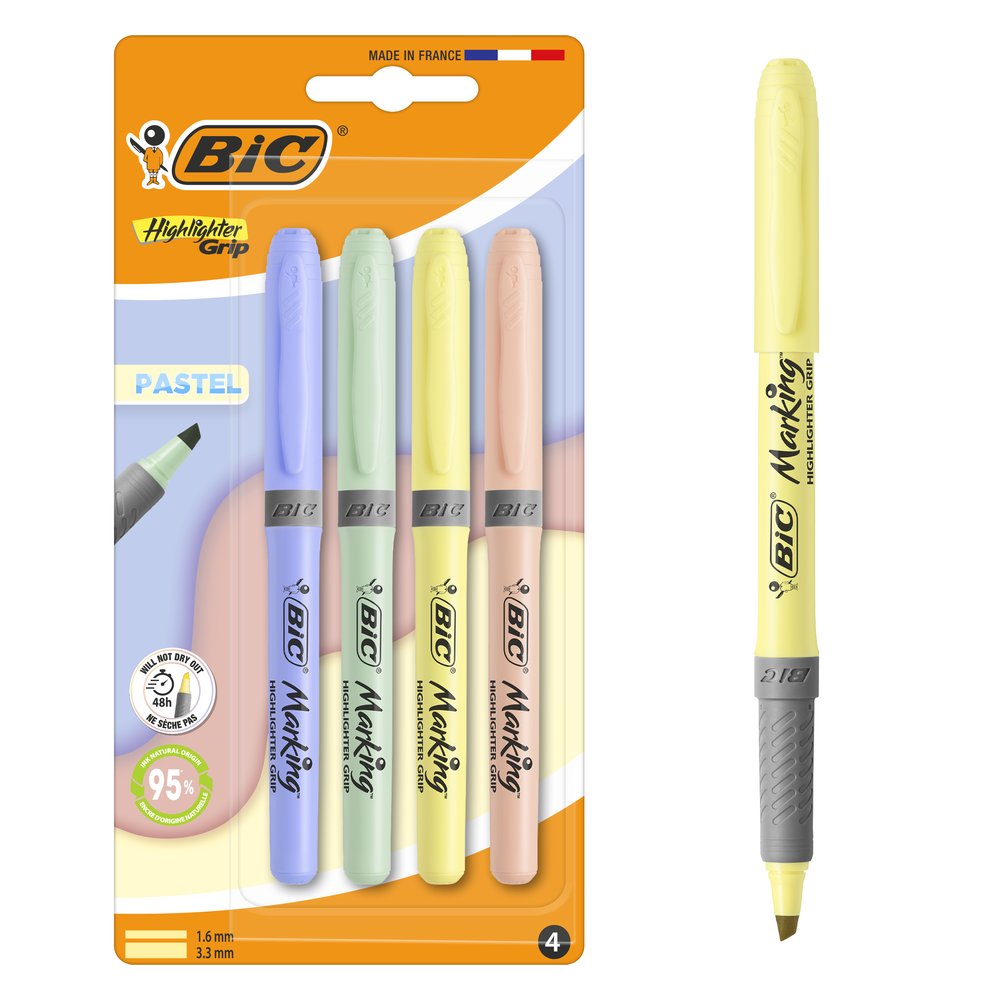 Marcador Bic Highlighter Grip Pastel Blister 4 Colores