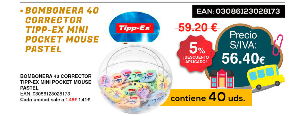 Bombonera 40 Corrector Tipp-ex Mini Pocket Mouse Pastel Marca Sin Especificar