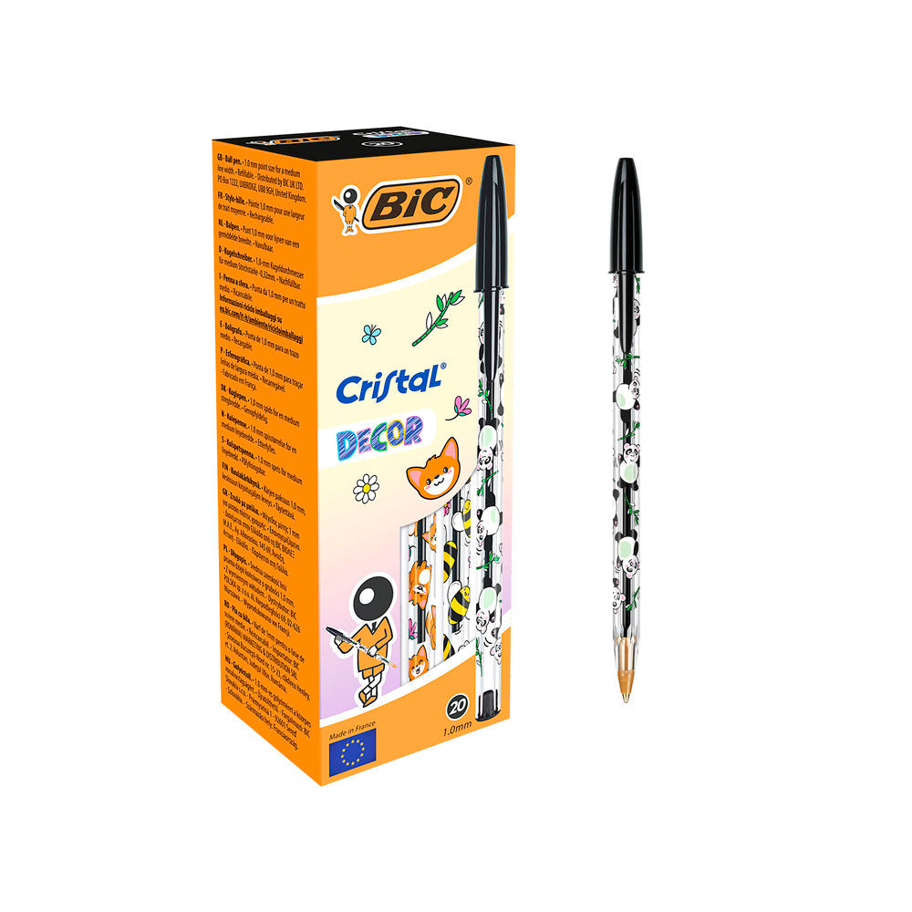 Bolígrafo Bic Cristal Decor Negro Marca Bic Pack 12