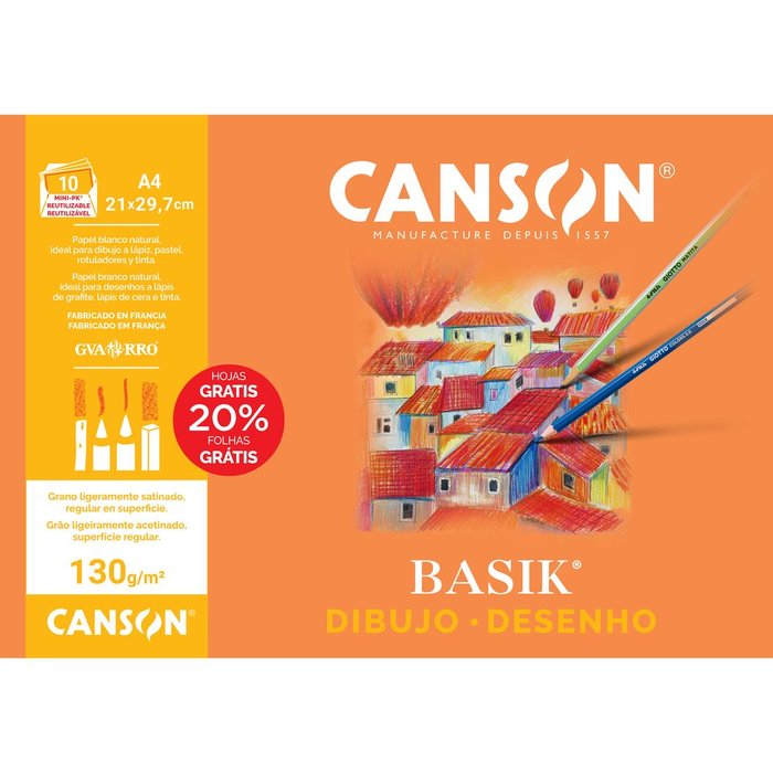 MINIPACK A4 10H BASIK LISO 130 GRS 20% HOJAS GRATIS | 20 UNIDADES | (GUARRO & CANSON) Imagen principal del producto