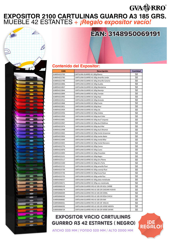 Expositor 2100 Cartulinas Guarro A3 185 g 42 Estantes Imagen principal del producto