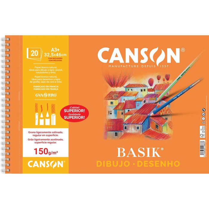 BLOC DIBUJO PAPEL BASIK A3+ 32,5X46 150GR 20H CON RECUADRO | 1 UNIDADES | (GUARRO & CANSON) Imagen principal del producto