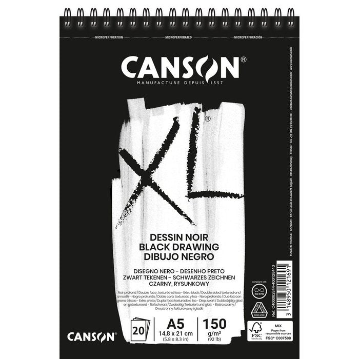 Bloc espiral microperferado canson xl negro a5 20h 150g