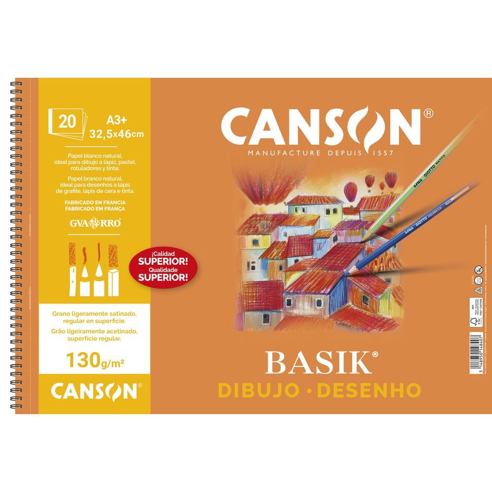 Bloc dibujo espiral Basik espiral A3+ 20h 130 g Canson Guarro