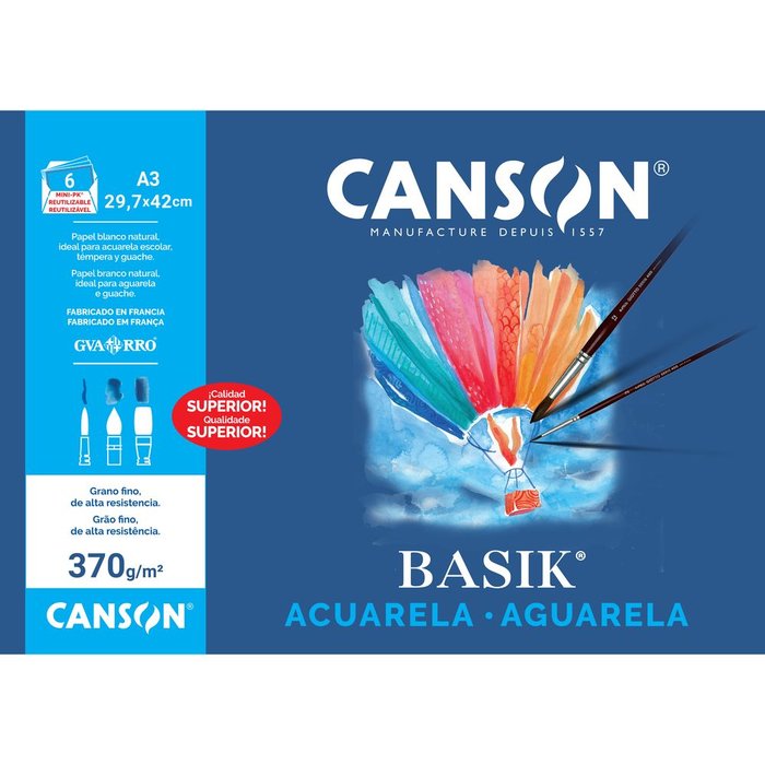 MINIPACK A3 6H LAMINAS BASIK ACUARELA 370GR | 1 UNIDADES | (GUARRO & CANSON) Imagen principal del producto