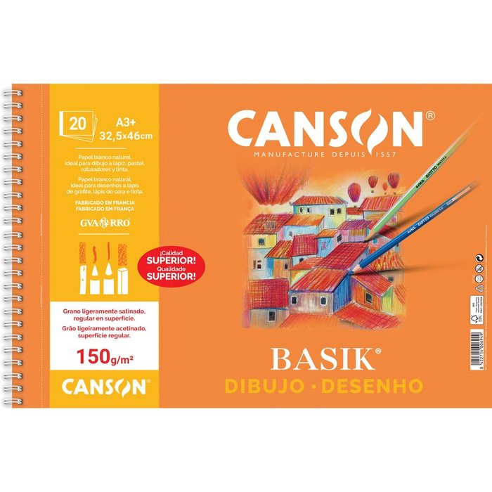 BLOC DIBUJO PAPEL BASIK A3+ 150GR LISO | 1 UNIDADES | (GUARRO & CANSON) Imagen principal del producto