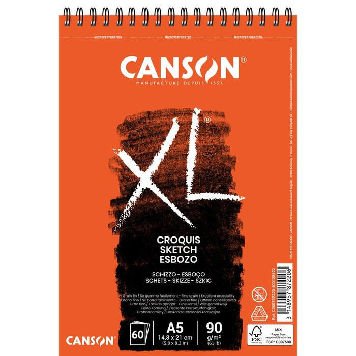 Bloc Espiral Estándar Liso 60H 90g | Guarro & Canson | Cartón | Formato Estándar | Pack 1 Unidades