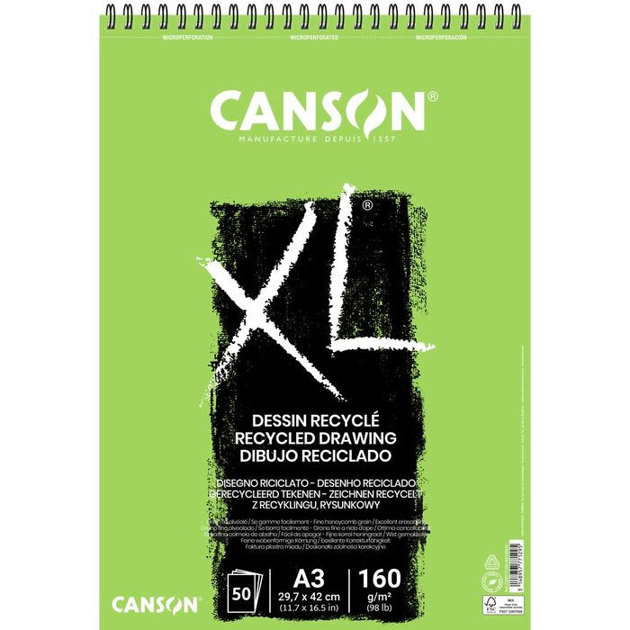 bloc espiral microperforado Canson XL reciclado A3 50 hojas 160 gramos