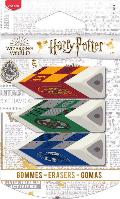 Blister 3 Goma Borrar Harry Potter MAPED para escolares Imagen principal del producto