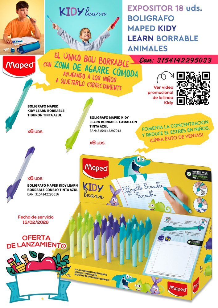 Expositor 18 Bolígrafos Maped Kidy Learn Borrables Animales Imagen principal del producto