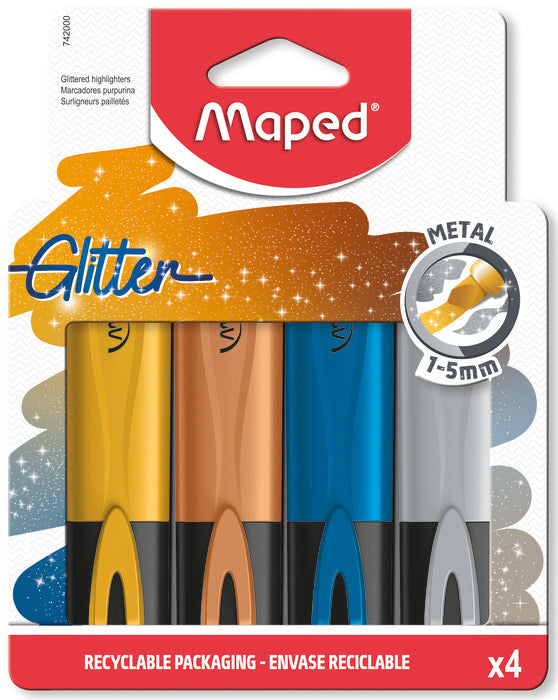 Marcador Maped Fluo Glitter 4 Colores Surtidos | Maped | Pack 1 Unidades Imagen principal del producto