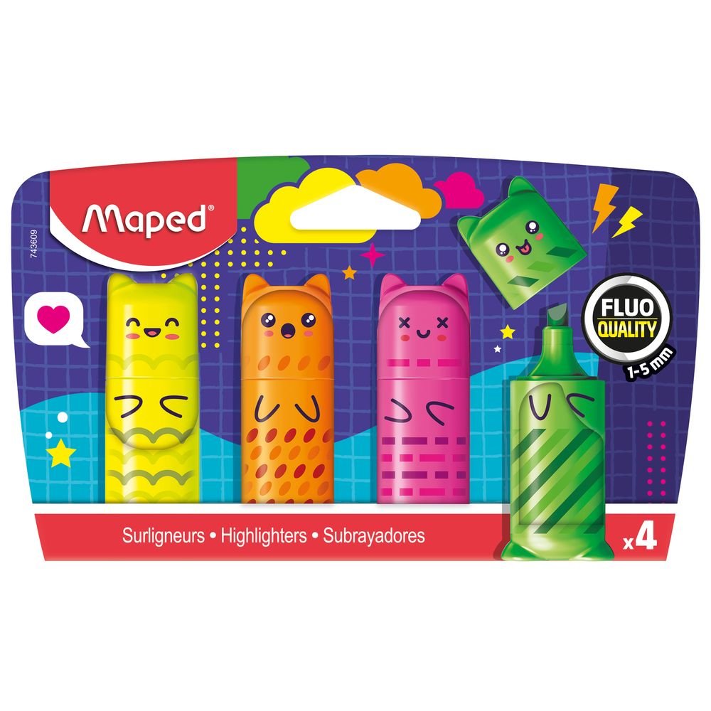 Marcador Maped Mini Fluo Kawai 4 Colores Fluor