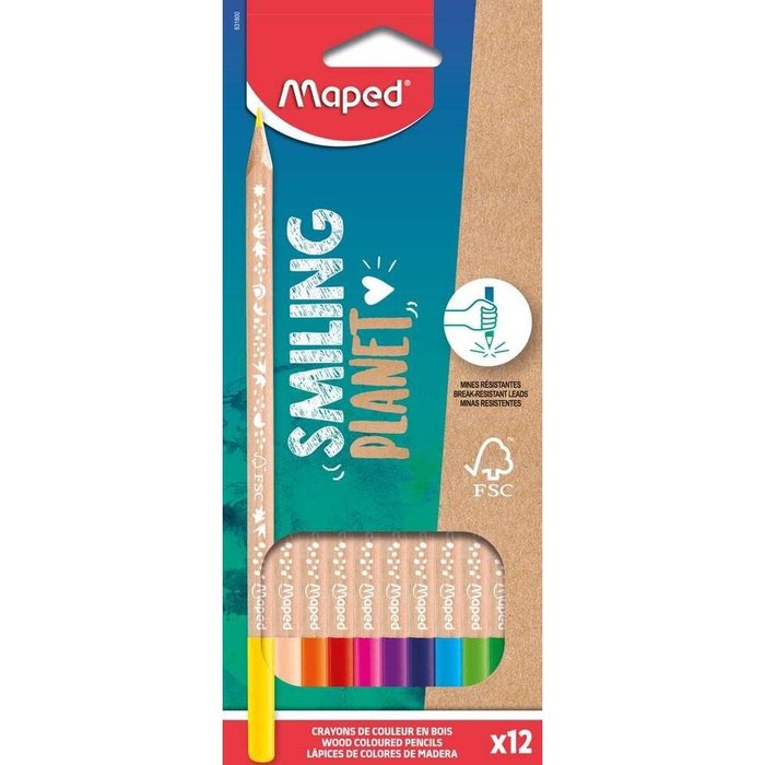 LAPIZ MAPED FSC 100% SMILING PLANET 12 COLORES SURTIDOS | 1 UNIDADES | (MAPED) Imagen principal del producto
