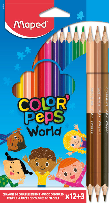 LAPIZ MAPED COLOR'PEPS 12 COLORES + 3 TONOS PIEL ESTUCHE CA | 12 UNIDADES | (MAPED) Imagen principal del producto