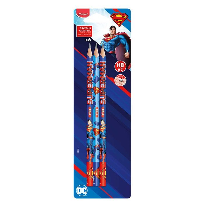 BLISTER 6 LAPIZ GRAFITO PLAST SUPERMAN HB | 1 UNIDADES | (MAPED) Imagen principal del producto
