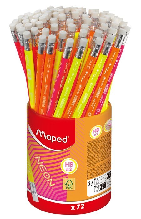 BOTE 72 LAPIZ DE GRAFITO FSC NEON CON GOMA HB SURTIDOS | 72 UNIDADES | (MAPED) Imagen principal del producto