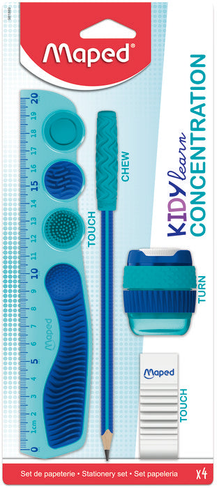 Set Papeleria Maped Kidy Learn Concentration Azul 4 Piezas