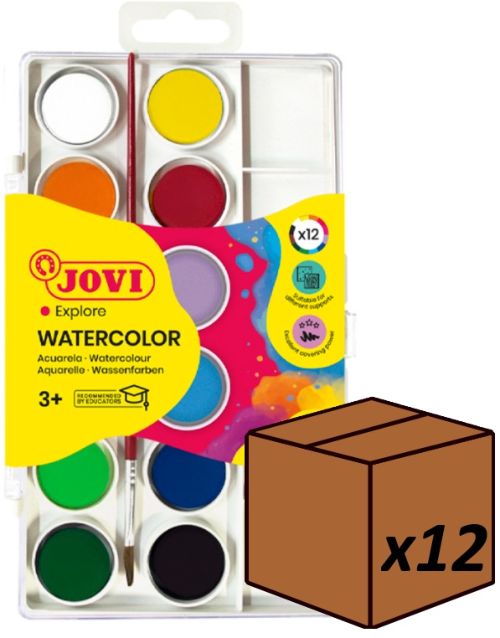 (Pack 12u.) estuche plastico 12 acuarelas jovi colores surtidos