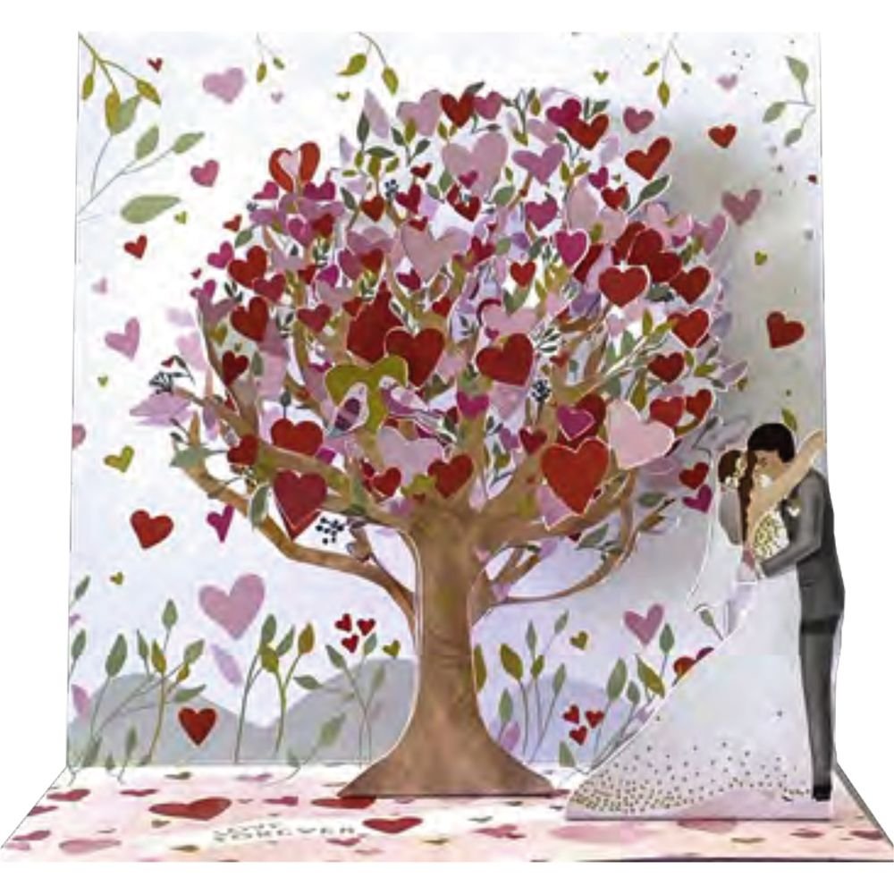 Tarjeta 3D Boda Árbol Corazón Pictura 16x16 cm