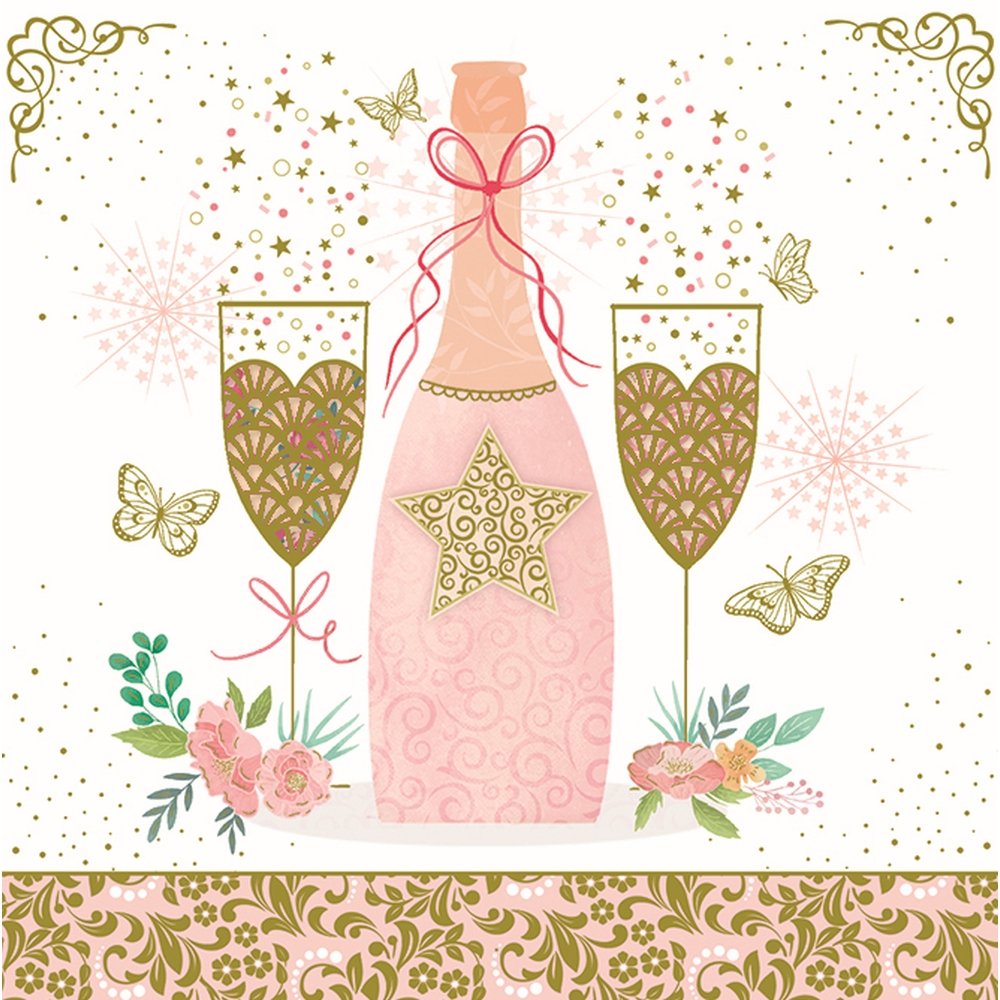 Tarjeta Felicitación Arabesco Botella y Copas Pictura 16x16 cm Imagen principal del producto