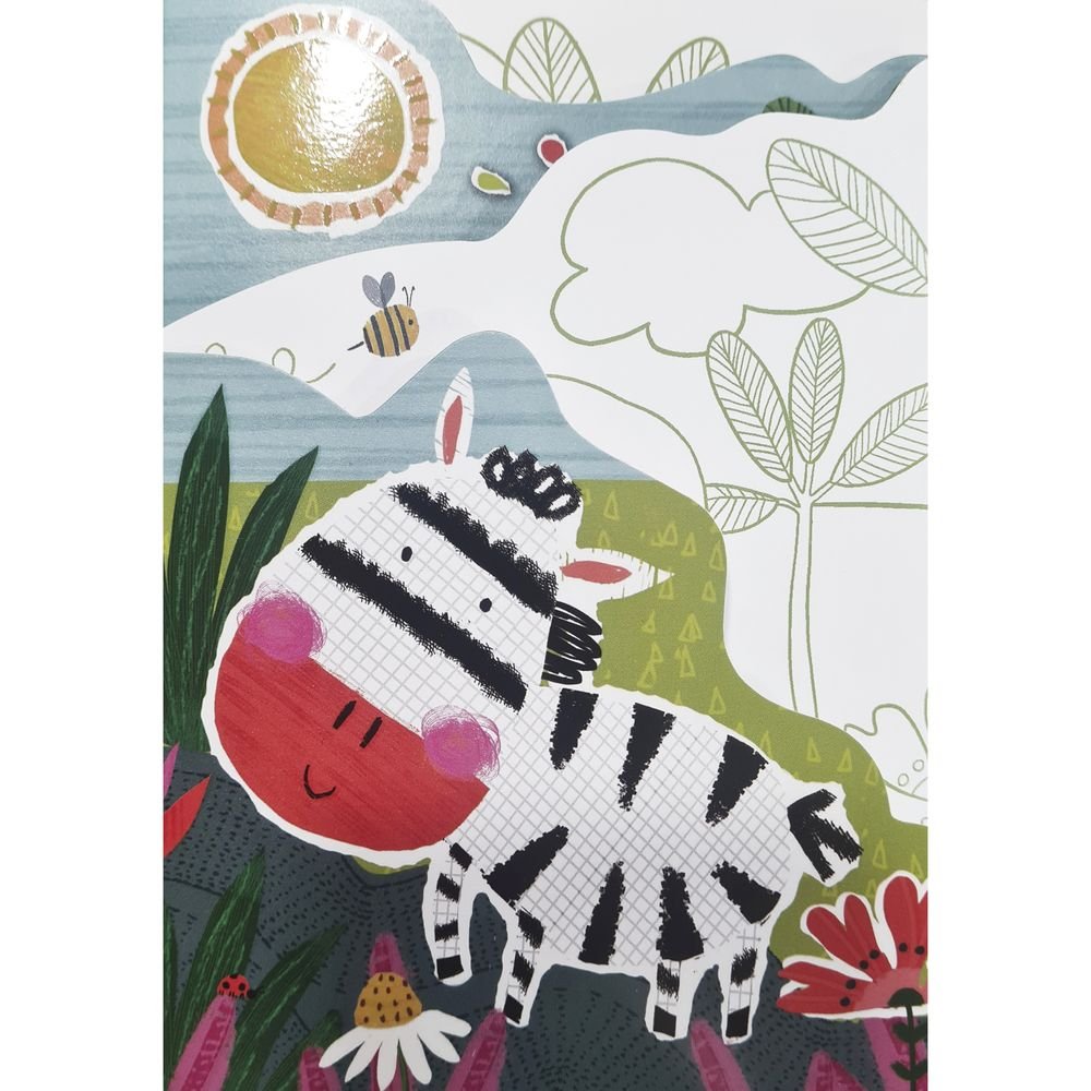 Tarjeta felicitación para colorear cebra Pictura 11.7 x 16.7 cm