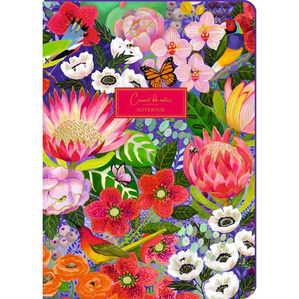 Cuaderno A5 Tapa Rigida Jardín Tropical Florido Rayada Pictura