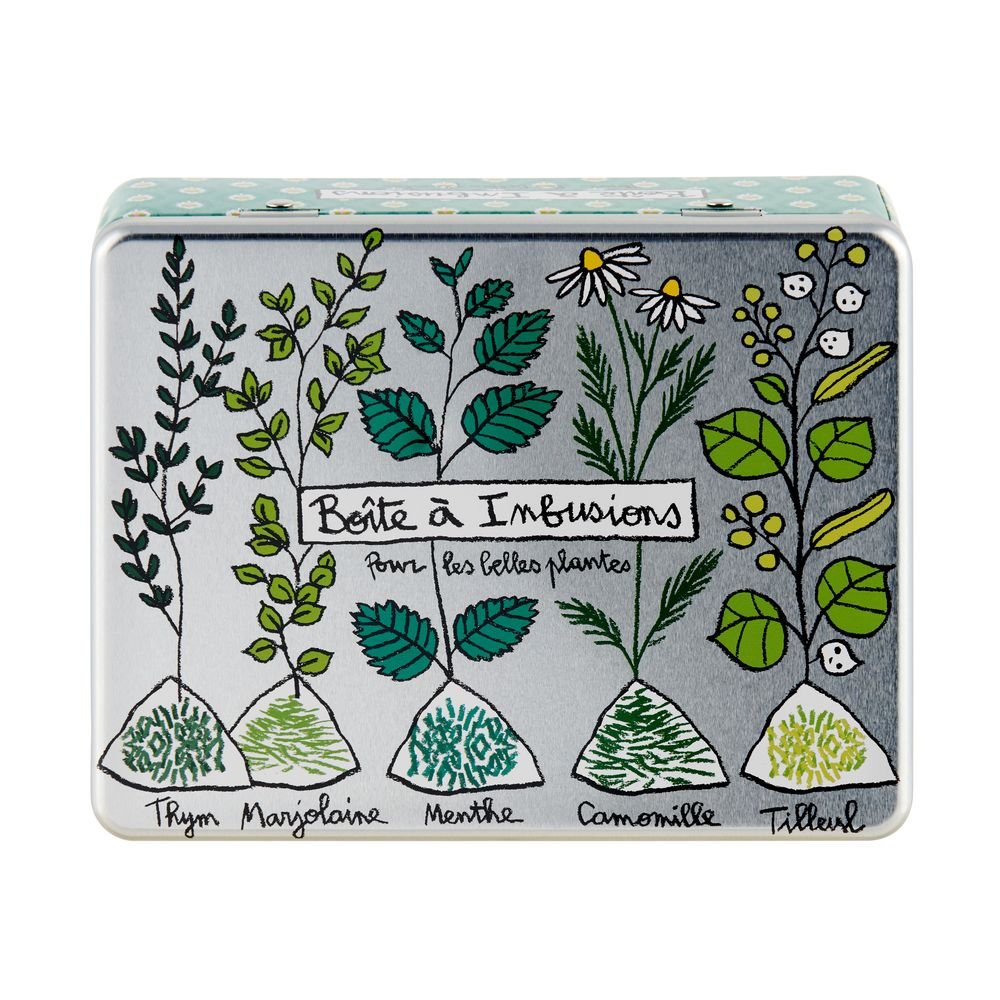 Caja metálica de infusiones con compartimentos Bellas Plantas marca DERRIERE LA PORTE