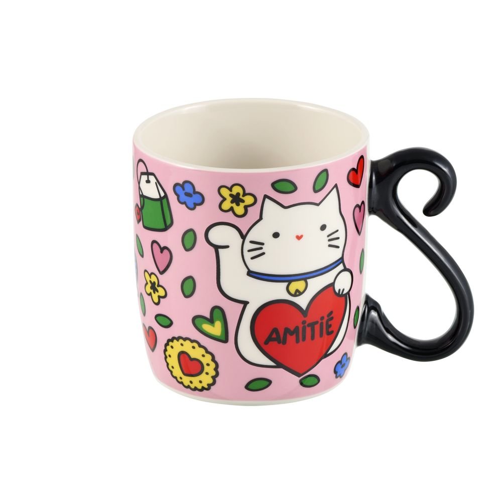 Taza Houba Porcelana 25 Cl Gato Felicidad Rosa