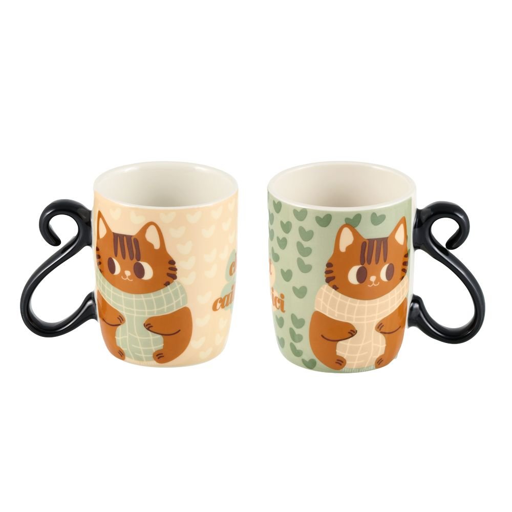 Set 2 Mini Tazas Houba Porcelana 9,5 Cl el Gato Pasa Frio DERRIERE LA PORTE