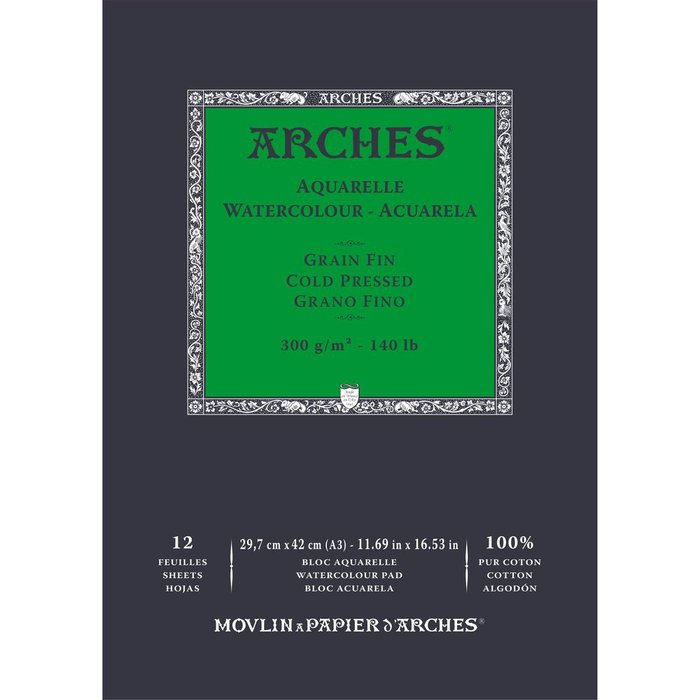 Bloc Arches Enc 29,7x42 12H Aquarelle 100% Fino 300 g Blanco